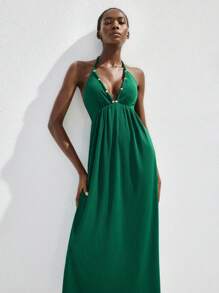 Maija Robe d'été 2025 nouvelle avec décoration de perles en métal, dos noué. Robe décontractée chic et élégante, polyvalente, pour plage, vacances, ville, soirées, brunch, bureau, graduation, festival de St. John - Vert - Voir 6