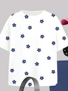 SHEIN Conjunto de 2 piezas de camiseta de manga corta y pantalones cortos minimalistas informales para niñas preadolescentes, adecuado para el verano - Multicolor - Ver 4