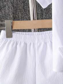 SHEIN Explorewe 2pcs Young Boy Summer Casual Solid Color Polo Shirt And Shorts Set, Suitable For Summer Vacation Outfit, School, Campus, College Summer Holiday - White - View 7