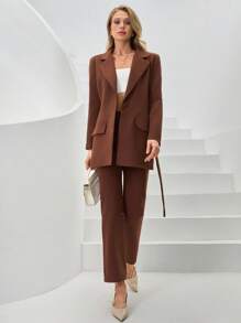SHEIN Blazer A Colletto A Revers Con Cintura E Pantaloni Due Pezzi