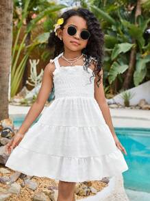 SHEIN 少女马卡龙色休闲连衣裙，适合周末海滩旅行、露营、度假 - 白色 - 查看 1