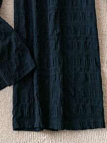 SHEIN LUNE 大码女式纯色荷叶边休闲裤 - 藏蓝色 - 查看 4