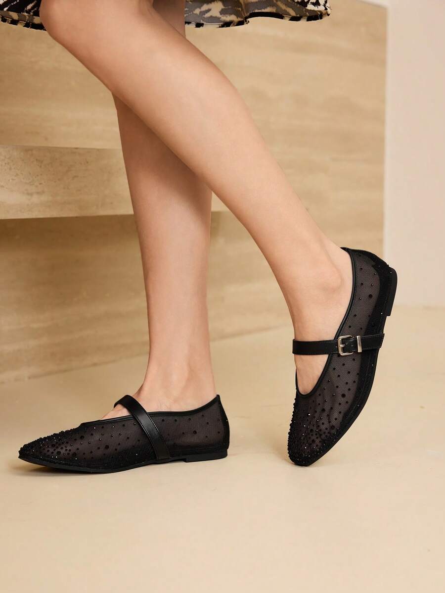 MOTF PREMIUM WOMEN'S COMFORTABLE VERSATILE SQUARE TOE MARY JANE FLATS, SUITABLE FOR COMMUTING & CASUAL WEAR FOR CHRISTMAS - Black - View 2