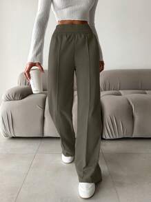 EURMUSE Women'S Elastic Waist Solid Color Casual Pants - Green - View 3