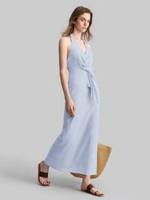 Ontre Váy dài thu 2025, Thời trang tối giản màu trơn, Thích hợp cho lễ tốt nghiệp mùa hè, Váy thường ngày, Váy lễ Phục sinh, Váy thanh lịch, Váy bồng bềnh, Váy dự tiệc, Váy duyên dáng, Váy lễ Phục sinh, Váy dự tiệc, Váy trang trọng, Váy đi nghỉ của phụ nữ, Váy thoải mái, Váy phù dâu, Váy đi biển, Kỳ nghỉ lễ hội âm nhạc, Vải lanh - Màu xanh nhạt - Xem 5