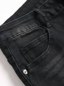 Manfinity Roughcore Plus Size Men's Casual Ripped Letter Print Pockets Jeans Pants