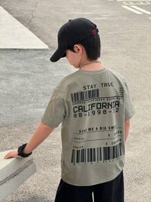 SHEIN 1 件青少年男孩圆领短袖 T 恤，带标语图案；春季服装；青少年男孩服装；儿童夹克，春季开学 - 綠色 - 查看 6