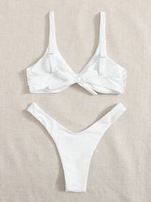 Swim Basics Summer Beach Twist Detail High Cut Bikini Set