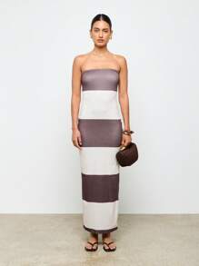 AiiRZ Bandeau Striped Jersey Maxi Dress - Brown - View 4
