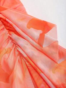 Sweetra Women's Floral Print Ruffle Hem Bustier Dress For Holiday - Orange - View 4