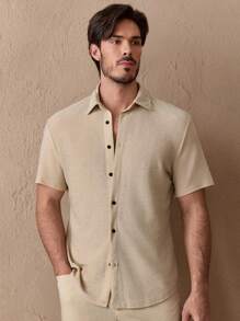 Manfinity ModaGents Maglia Uomo In Tessuto Con Manica Corta E Rifiniture Lucide