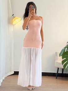 Chiquease Elegant Sleeveless Contrast Color Ruffle Hem Bodycon Dress