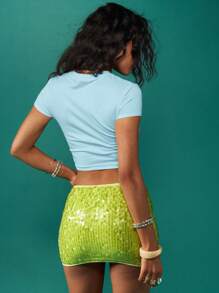 MISSGUIDED Áo thun in hoa cho bé mùa hè Áo crop top họa tiết hoa loa kèn Hawaii tay ngắn ôm vừa vặn co giãn thường ngày lễ hội bãi biển thời trang - Màu xanh lam - Xem 2