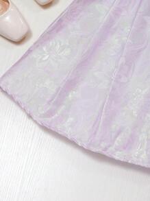 Tenue en 2 pièces pour préadolescentes : chemise à manches calamistrées unie et jupe jacquard scintillante - Parme - Voir 5