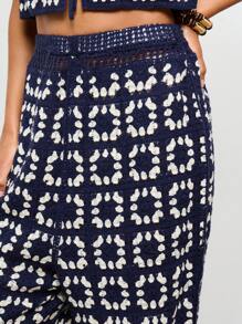 AiiRZ Crochet Knit Waistcoat And Flared Trousers Set