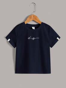 SHEIN Leap Crew 男童圆领休闲字母印花短袖T恤