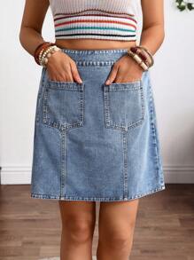 Breezaya Women Denim A-Line Skirt, Fashionable Summer Style - Blue - View 1