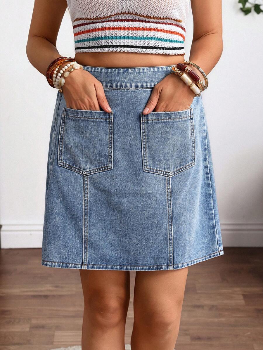 Breezaya Women Denim A-Line Skirt, Fashionable Summer Style - Blue - View 1