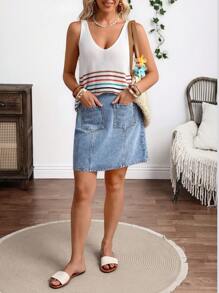 Breezaya Women Denim A-Line Skirt, Fashionable Summer Style - Blue - View 4