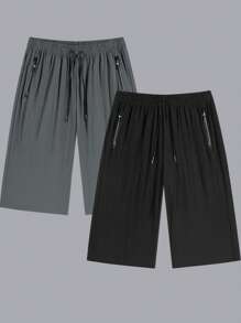 Manfinity Homme Pantalones informales 3/4 de hombre con cordón en la cintura y cremallera delantera de 2 tonos