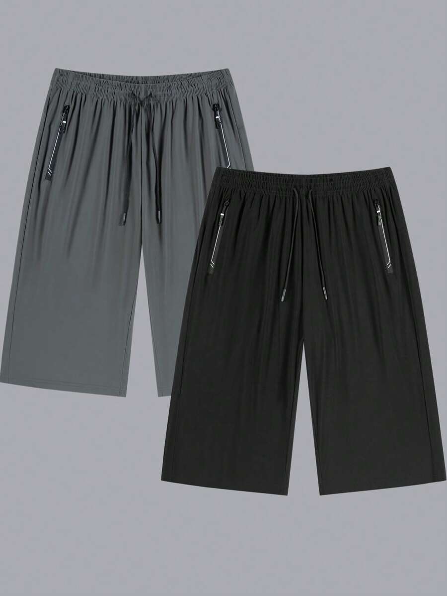 Manfinity Homme Pantalones informales 3/4 de hombre con cordón en la cintura y cremallera delantera de 2 tonos