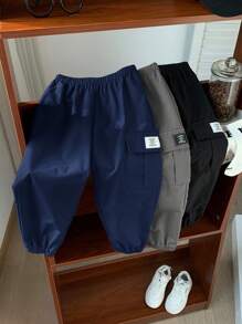 SHEIN 3件套男童休闲运动街头风宽松裤套装，抽绳踝裤，适合日常穿着、上学、旅行、运动，四季皆宜，青少年男童工作裤，秋冬季时尚百搭。 - 彩色 - 查看 3