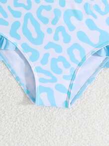 SHEIN Young Girl Summer Vacation Beach Leopard Print Ruffled Trim Bikini Set - Multicolor - View 4