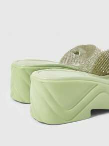 HighSole Sandalias con suela gruesa y adorno de strass para mujer para fiestas - Verde - Ver 9