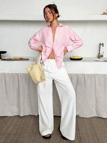 Camisa de manga larga con hombros caídos y diseño de rayas, para un uso casual y en el trabajo