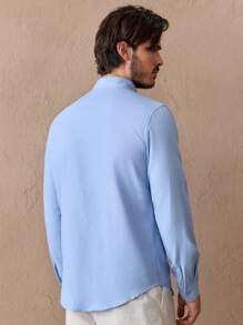 Manfinity VCAY Men Cotton Geo Taped Button Up Shirt, For Fall, Old Money, Long Sleeve Top - Baby Blue - View 3