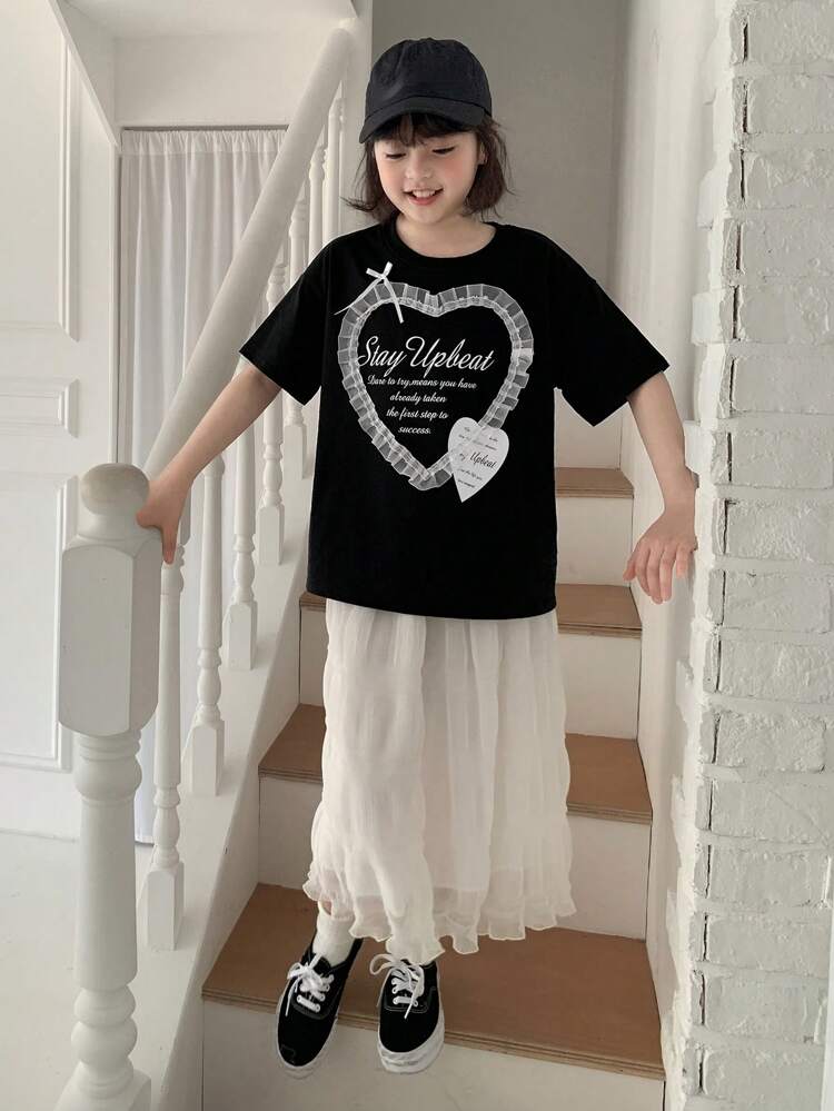 Tween Girl Girls' Round Neck Printed Short Sleeve Knit T-Shirt, Plus Size, Summer