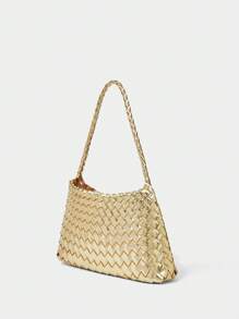 SHECARRY 女士时尚金属质感日常单肩包 - 金色 - 查看 2