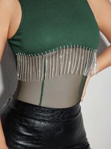 Zolique 水钻装饰流苏圆领无袖拼接紧身衣