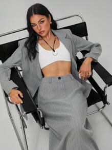 Roylia 通勤套装：西装外套和A字裙 - 淺灰色 - 查看 6