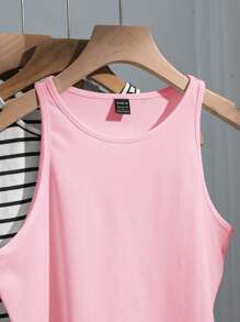 SHEIN EZwear 4件套女士休闲黑白条纹性感修身吊带背心，夏季上衣 - 彩色 - 查看 7