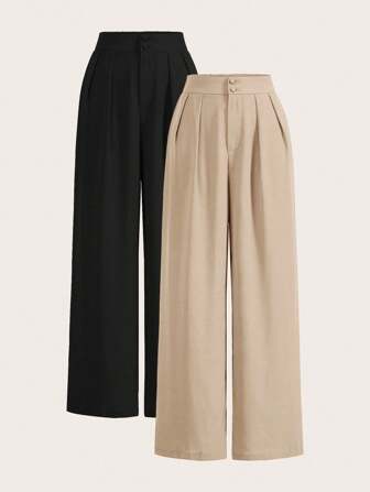 Poéselle Summer High-Waisted Pants Multi-Piece Set, Wide Leg Pants High Waist Fold Pleated Wide Leg Pants, Loose Fit, Long Pants Women Summer Sets Wide Pants,Fall Clothes For Women