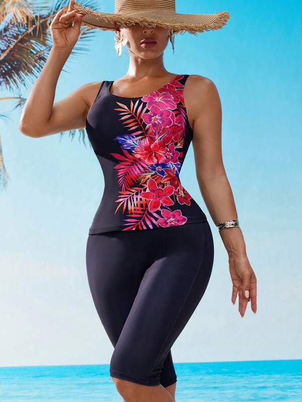 Swim Lushoire Summer Beach Vacation Romantic Floral Women's Tankini Set