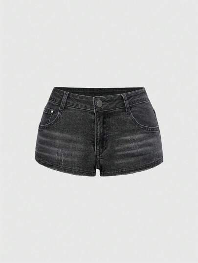 Grunge Punk Women's Y2K Retro Super Low Waist Y2K Mini Distressed Denim Shorts