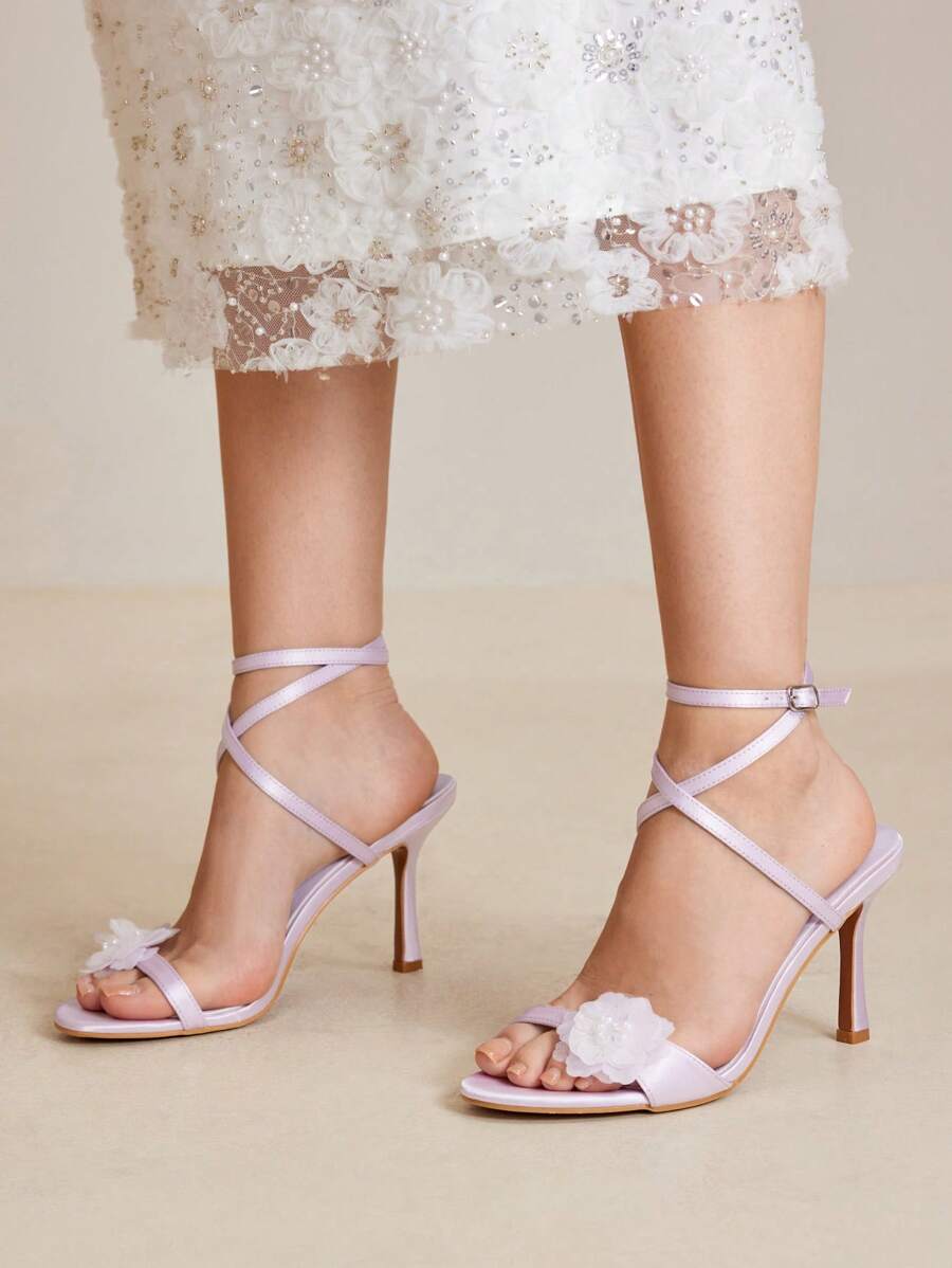 MOTF PREMIUM 8.8CM HIGH HEELED SANDALS, ROUND TOE STRAP DESIGN - Mauve Purple - View 1