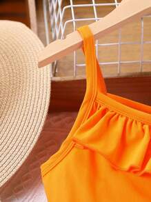 SHEIN Summer Girl 2 Pieces Set,Delicate Frill Cami Top & Fresh Floral Print Pants,White,Funny,Vacation,Holiday Outfit For Outings & Photos,Comfortable Style - Orange - View 7