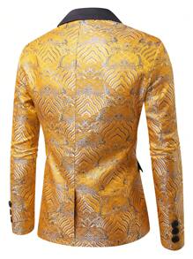Manfinity Mode Men's Retro Jacquard Blazer Yellow Top Men Prom Suits For Men's Prom Suit