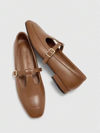 CUCCOO BIZCHIC Square Toe Comfortable Casual Office Lady Daily Versatile Flat Mary Jane Shoes, Women's High Vamp Loafer Oxfords For Christmas