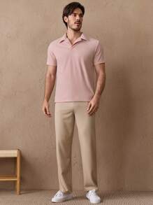 Manfinity NXTstreet 男士棉素色條紋針織POLO衫 - 淺粉色 - 查看 2