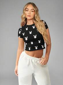 Missguided x Playboy 兔子图案短袖婴儿 T 恤 - 黑色 - 查看 1