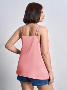 SHEIN Clasi 加大码缎面褶饰优雅吊带背心，女士办公室服装 - 粉色 - 查看 2
