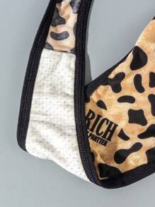SHEIN 3pcs/Pack Leopard Print Contrast Trim Sexy G-String Panties - Multicolor - View 5
