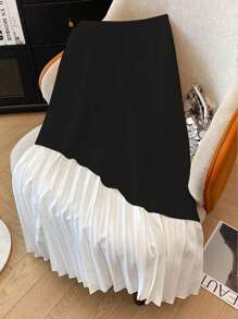Chiquease Falda midi elegante de oficina con pliegues y contraste de colores para mujer