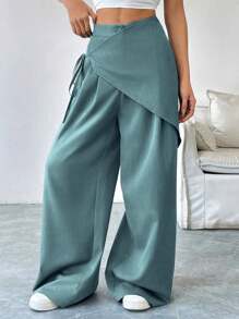 Chiquease 女士纯色侧系带宽松阔腿休闲长裤