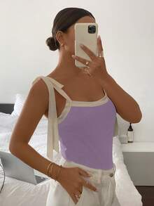 SHEIN Frenchy 女士撞色打结肩部吊带背心 - 淡紫色 - 查看 6