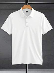 Manfinity Homme 2025 Spring-Summer New Men's Plus Size White Casual Short Sleeve Polo Shirt, Showcasing Relaxed Modern Style, Mature Casual, Suitable As A Gift For Boyfriend Or Husband